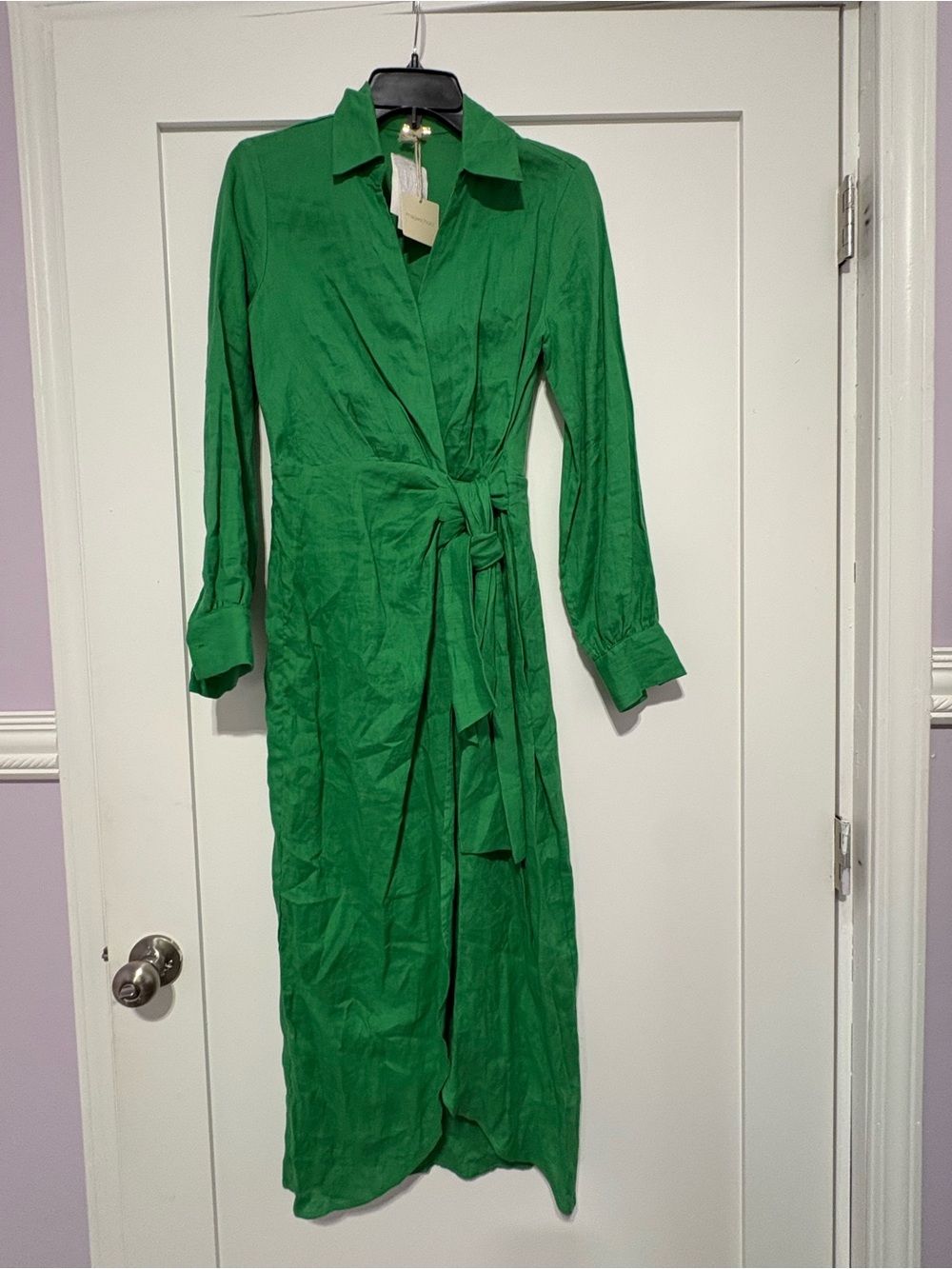Magaschoni Emerald Green Wrap Maxi Dress with Tie